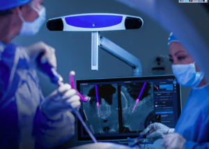 Doctors are monitoring the monitor during spine operation.
